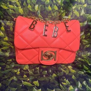 Bebe Coral Quilted Mini Bag with Gold Chain